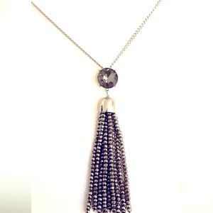 LOFT Silver Sparkle Beaded Tassel Necklace
